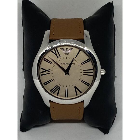 Emporio Armani AR-2041 Men's Brown Leather Analog Beige Dial Quartz Watch JK151